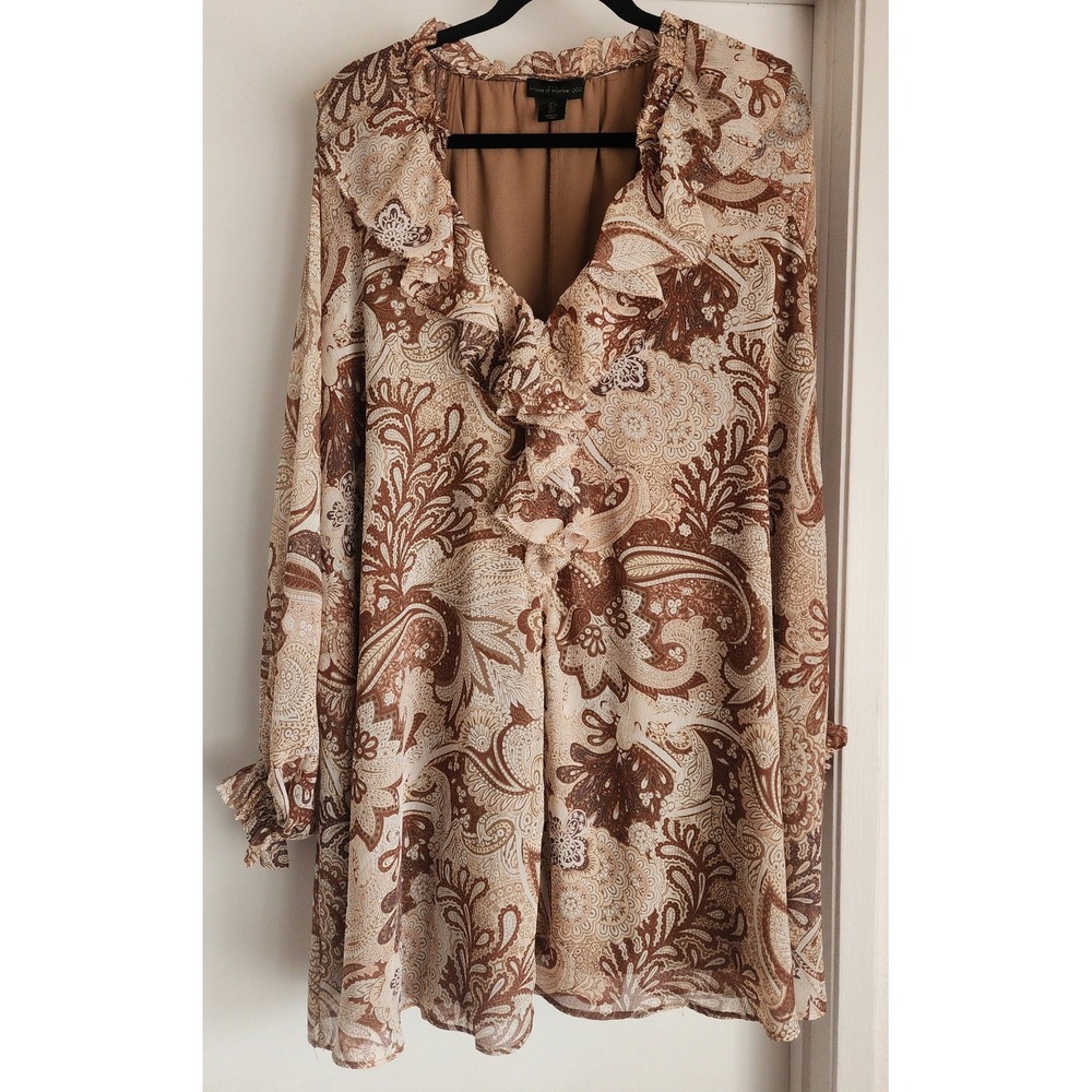 House of‎ Harlow 1960 Blouse Small Brown Polyester Paisley Women's Top